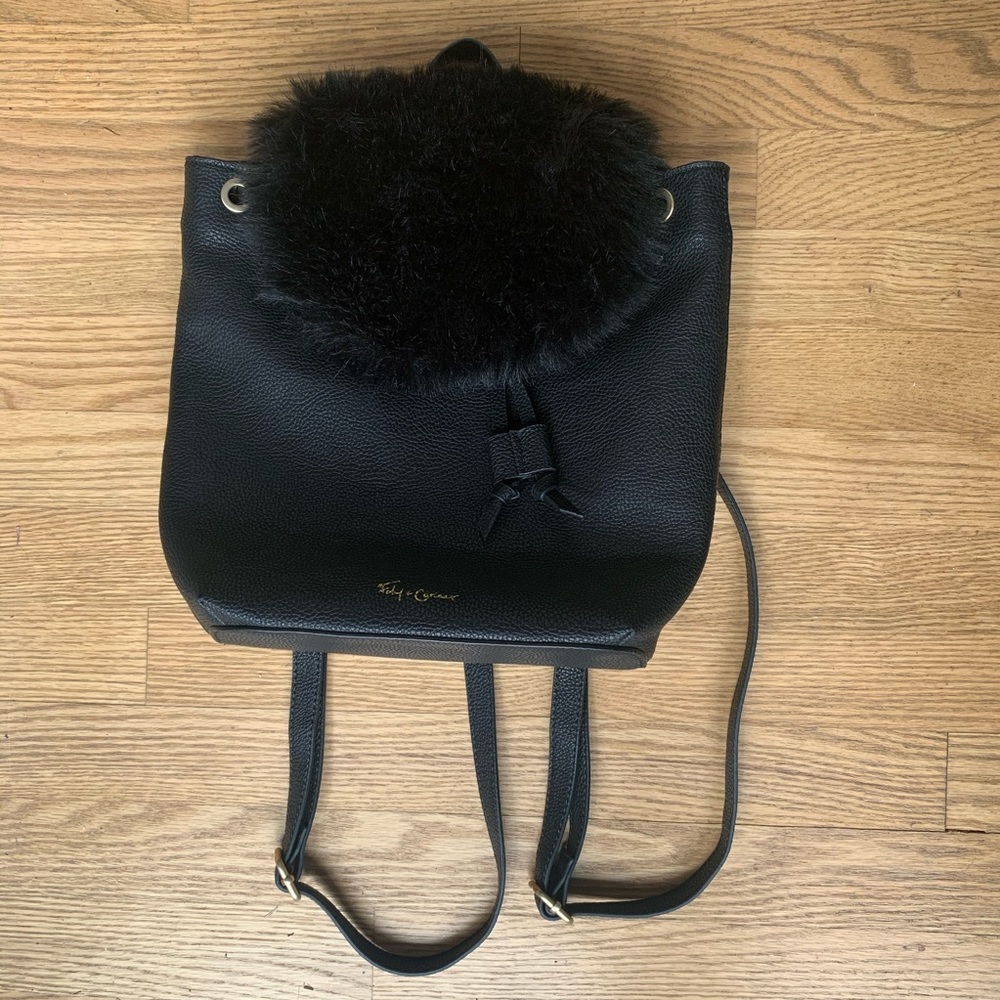 Foley + Corrina Black Faux Fur Backpack